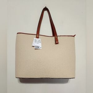 H&M Large Cream and Brown Shoulder Tote Bag